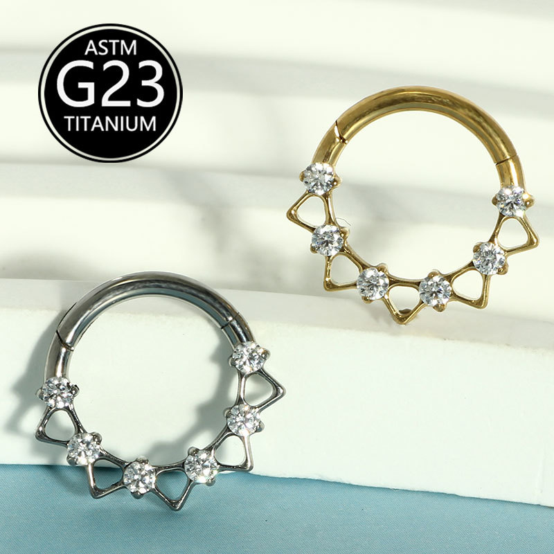 F136 Titanium Nose Ring Cut Out Zircon Nose Jewelry Unisex Geometric Creative Fashion Nose Ring - Image 5