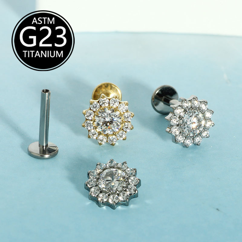 G23 Titanium F136 Zircon Flower Earrings Lip Nails Ear Bone Nails Body Piercing Jewelry - Image 3