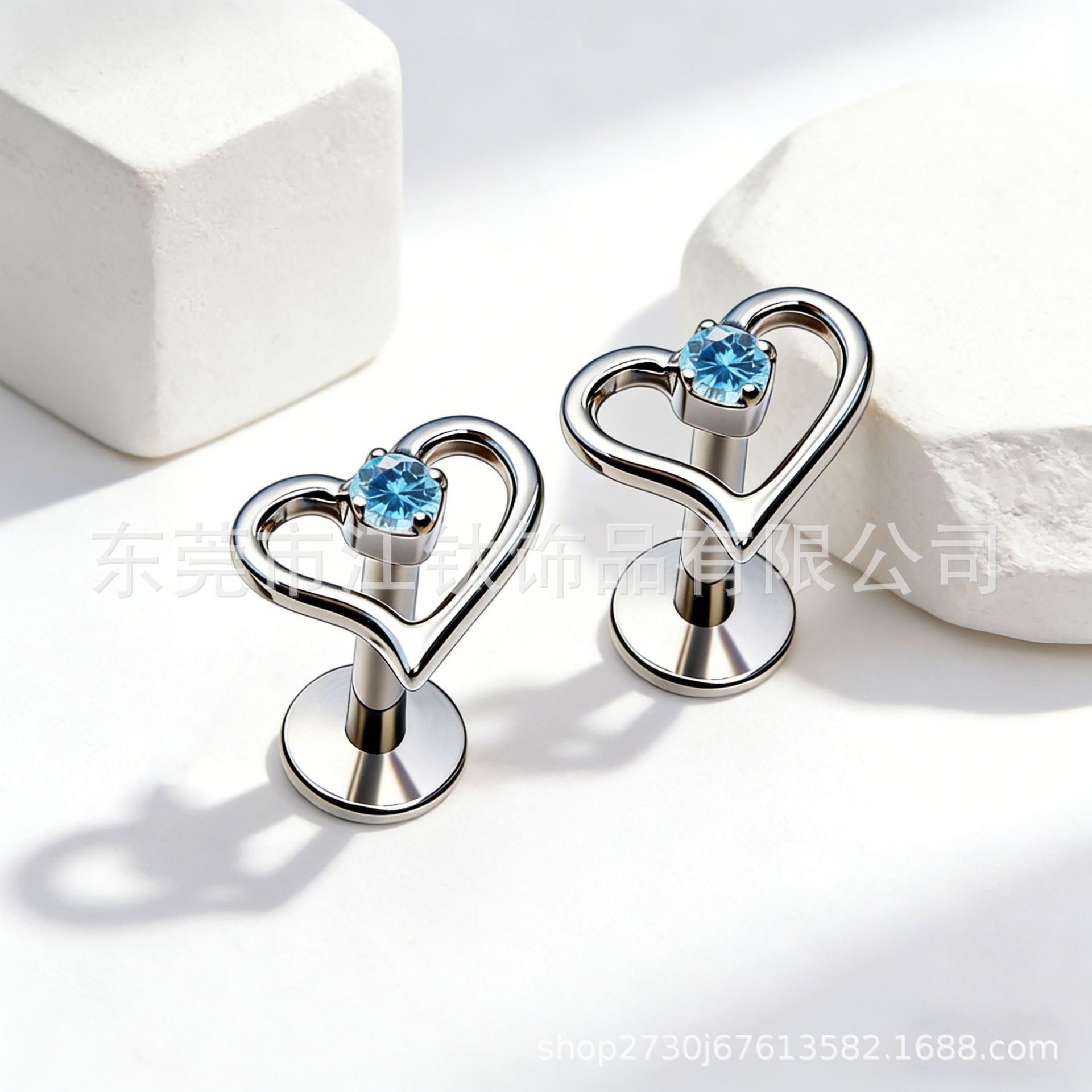 G23 Titanium Alloy Heart Stud Earring with Zircon Inlay - Hollow Design Cartilage Jewelry - Image 3