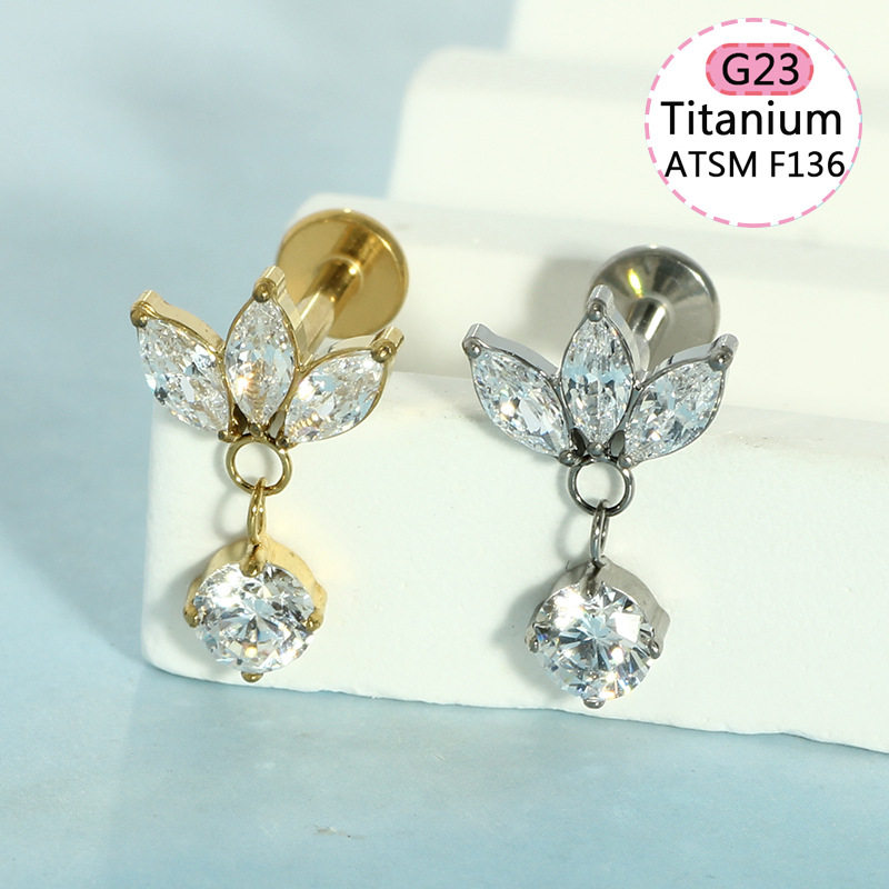 G23 Titanium Chain Pendant Lip Nail Peach Heart Butterfly Ear Screen Nail Lip Ring Ear Bone Nail Jewelry F136 Body Piercing Jewelry - Image 4