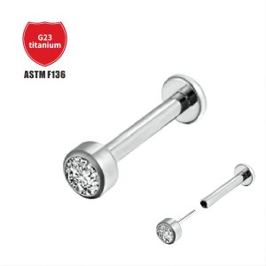 F136 Titanium Pin Package Zircon Earrings Plug-in Lip Stud Cylindrical Drill Cup European and American Plug-in Piercing Jewelry