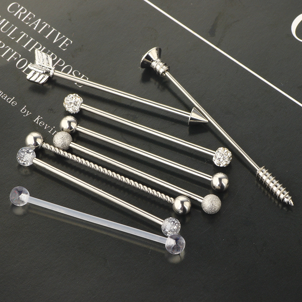 Amazon Puncture Jewelry Stainless Steel Long Rod Stud Earrings Body Industrial Earrings - Image 4