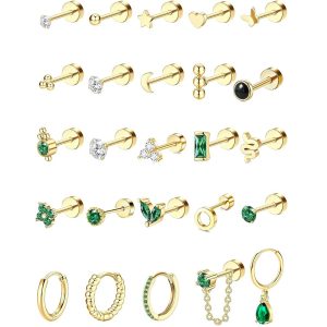 Stainless Steel Star Zircon Ear Piercing Jewelry Set - Cartilage Studs & Helix Earrings for Women