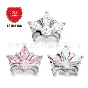 G23 Titanium Alloy Crown Head Flower Jewelry with Zircon Ear Cartilage Stud - 1.2x10mm