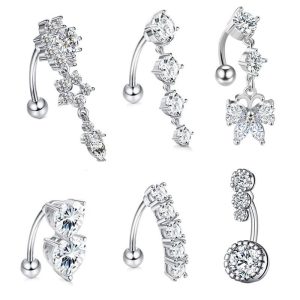 Colorful Short Stainless Steel Navel Ring Set Belly Button Piercing Jewelry Silver Butterfly