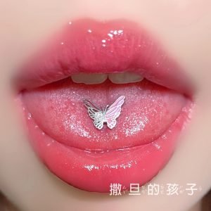 Butterfly and Rose Tongue Barbell Titanium Steel External Thread Tongue Ring 2024 New Style