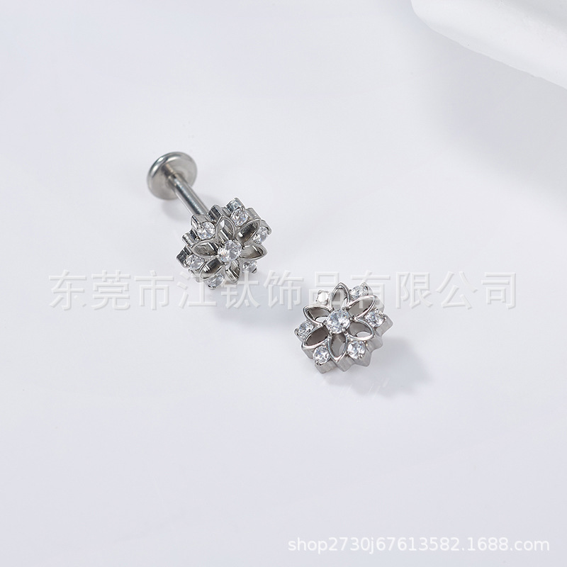 Titanium Flower Zircon Ear Bone Nail Labret Stud - ASTM F136 (G23) Ear Piercing Jewelry - Image 3