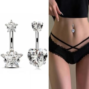 Stainless Steel Star Zircon Navel Ring Internally Threaded Belly Button Piercing Jewelry Wholesale
