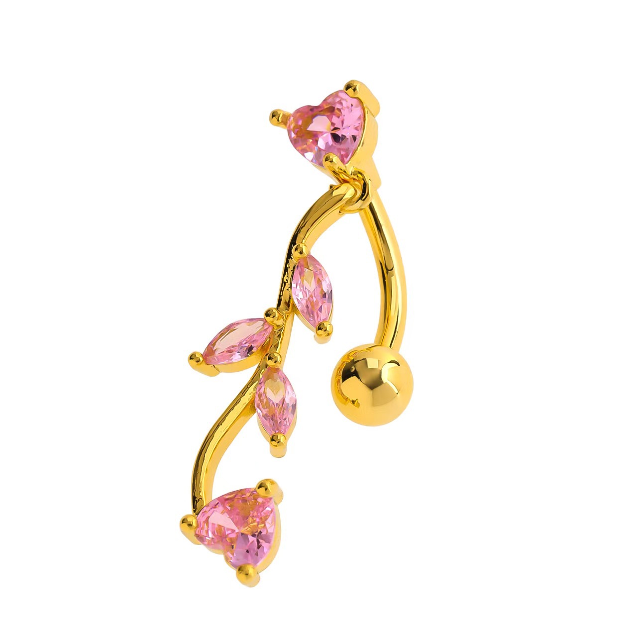 Sexy Inverted Peach Heart Long Navel Ring Marquise Belly Ring Set Copper Gold 2025 Summer - Image 2