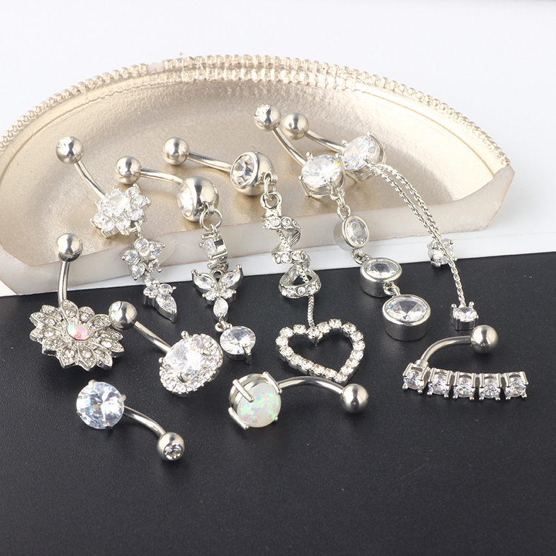Mixed Zircon Navel Ring Set - 10-Piece Belly Button Body Piercing Jewelry Set - Image 4