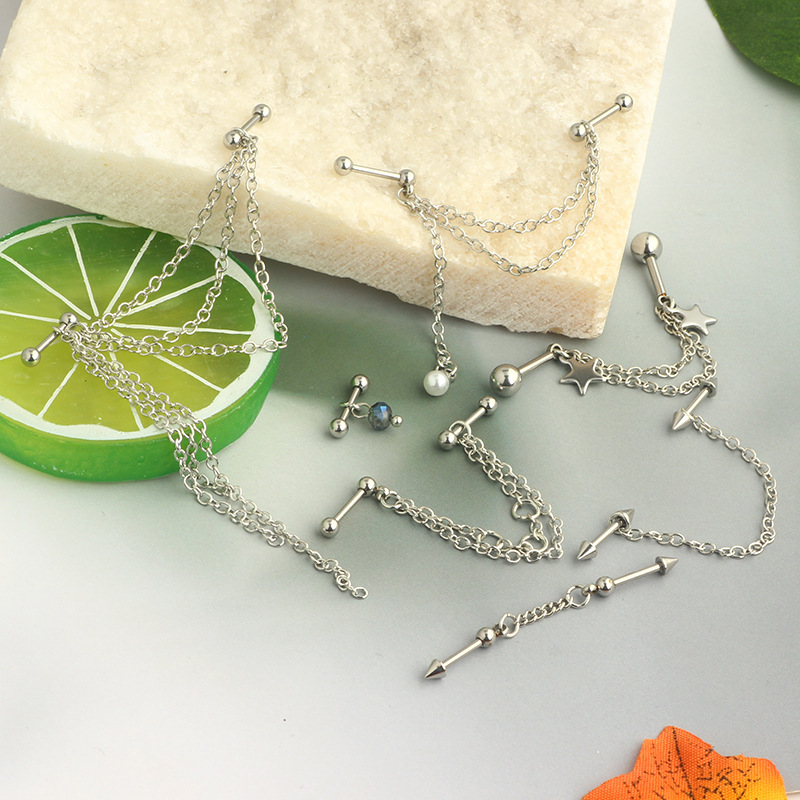 Amazon Cross-Border Pearl Ear Chain Five-Pointed Star Ear Bone Stud Fashion Jewelry Wholesale - Stainless Steel - Image 4