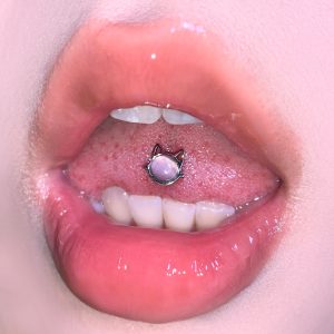 Cat Eye Stone Tongue Barbell 316L Surgical Steel External Thread Tongue Piercing Jewelry Cute Cat Ear Design
