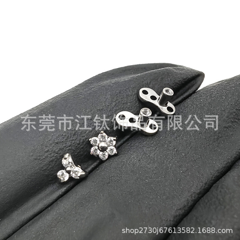 JT684 G23 Titanium Multi-Drill Flower Skin Graft Nail Buried Nail Lip Piercing Labret Stud, European American Style, Popular in Europe and America - Image 4