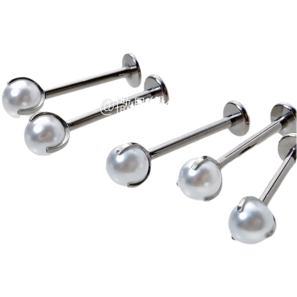 F136 Titanium Alloy Pearl Lip Nail Internally Threaded Lip Ring Ear Bone Ring Implantable Titanium Alloy - Image 5