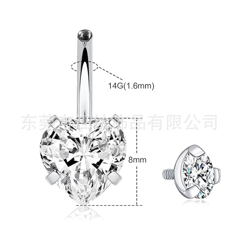 F136 Titanium Heart-Shaped Navel Ring with 5A Zircon - G23 Titanium Alloy Belly Button Jewelry - Image 2