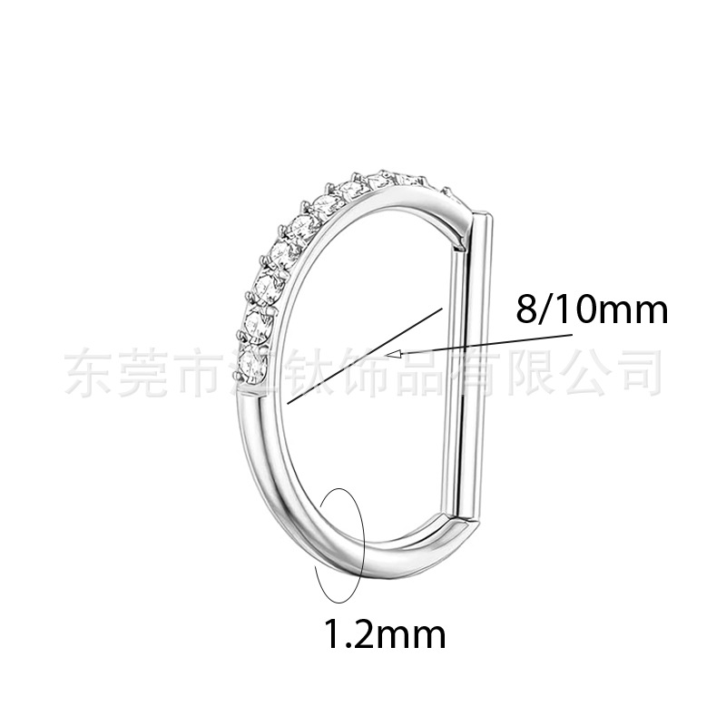 G23 Titanium D-shaped Nose Ring with Zircon, Gem Closed Ring, Body Piercing Jewelry, 1.2x12mm - Image 2