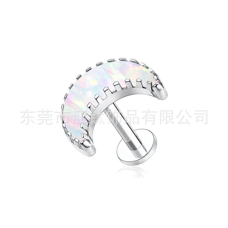 Moon Opal Serrated Edge Cartilage Earring G23 Titanium Alloy Body Piercing Jewelry for Men Women - Image 5