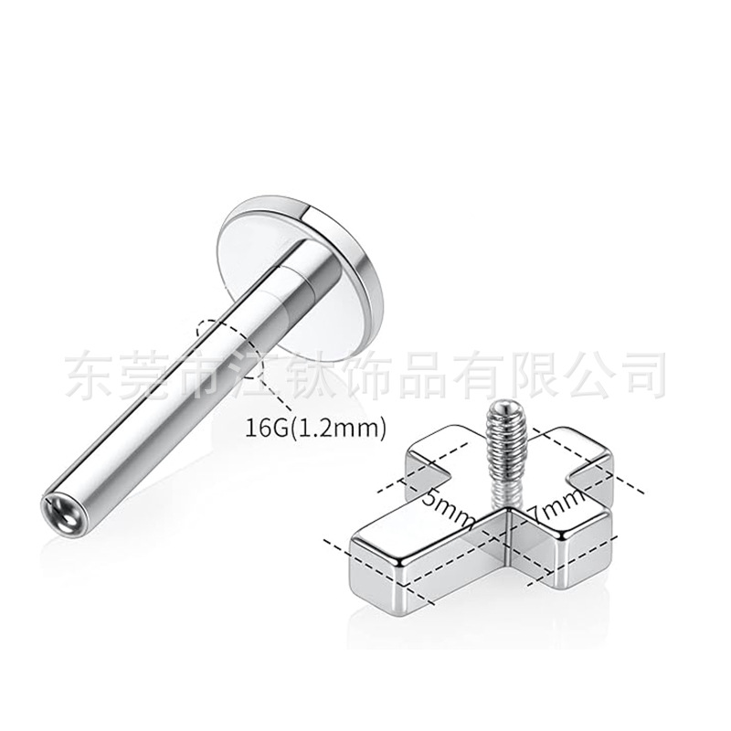 G23 Titanium Cross Inlaid 5A Zircon Ear Studs Lip Nail Body Piercing Jewelry Earrings - Image 2