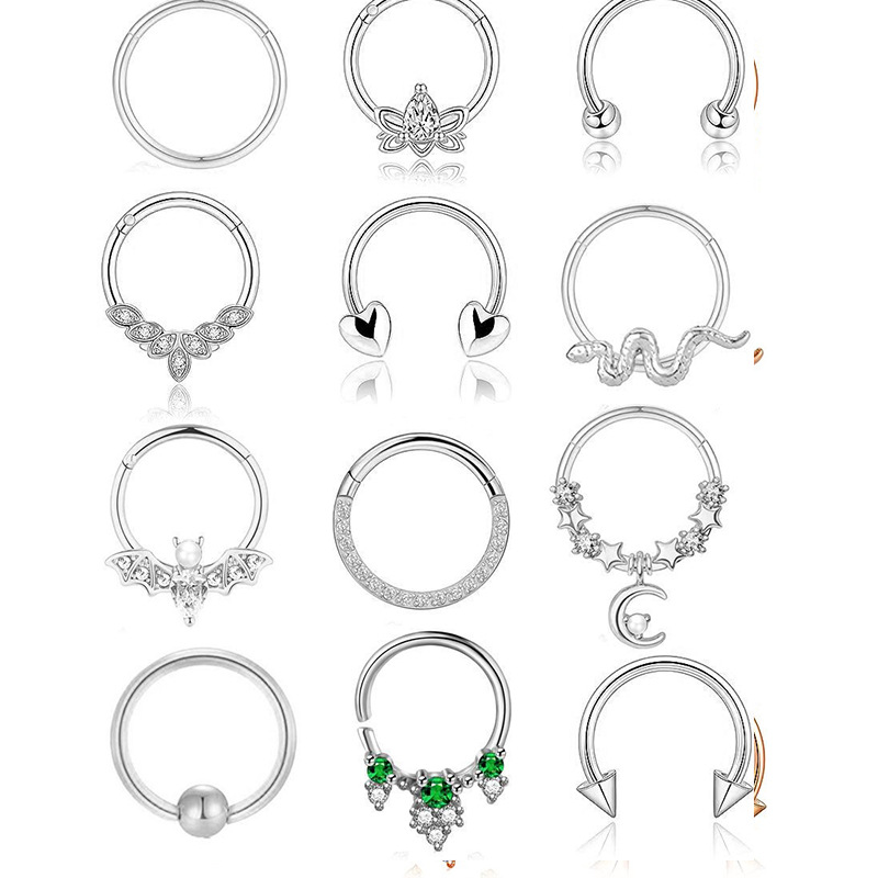 12Pcs Stainless Steel Open Nose Ring Set European American Bat Zircon Earrings Nose Stud Piercing Jewelry - Image 3