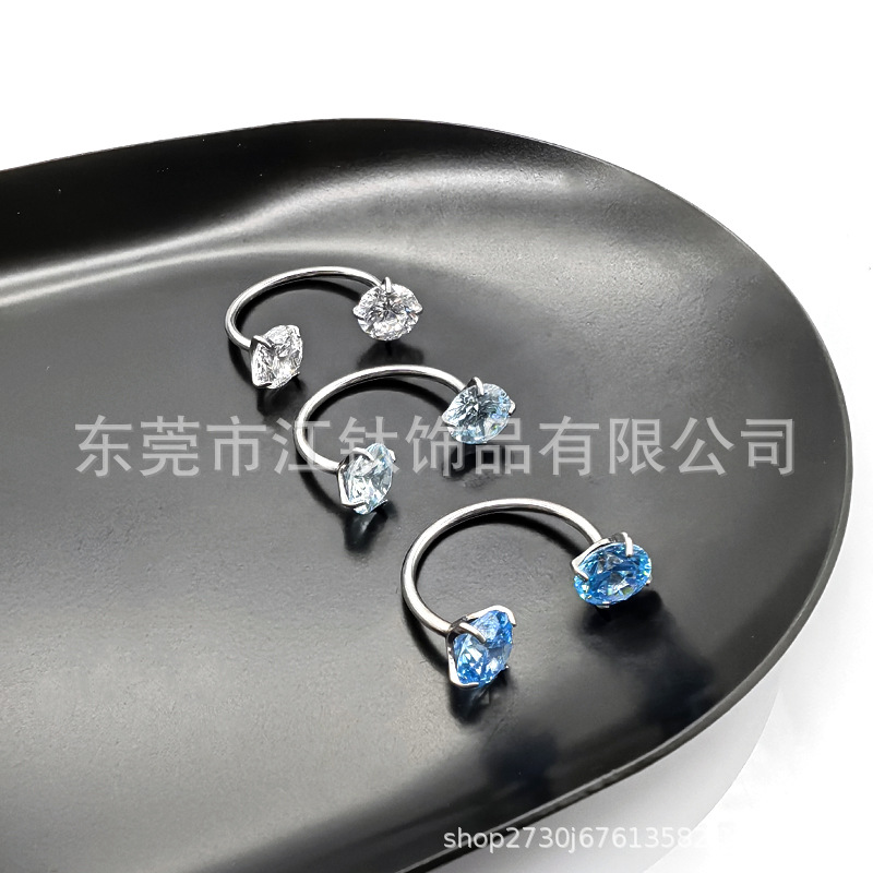 G23 Titanium Double Ended Zircon Horseshoe Ring Nose Ring Body Piercing Jewelry - Image 2