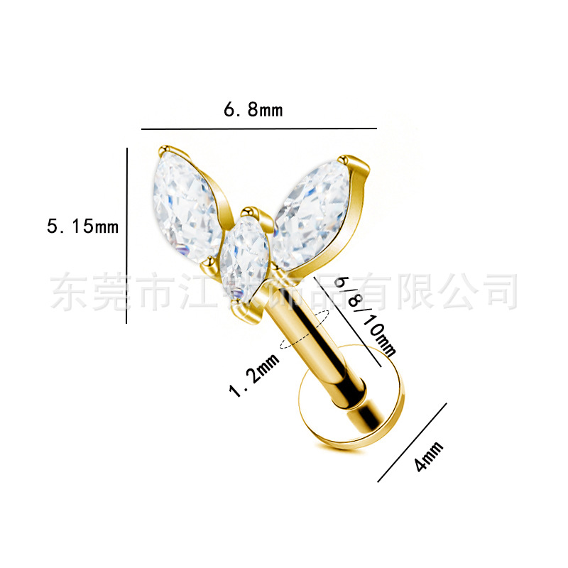 G23 Titanium Alloy Horse Eye CZ Star Cartilage Earring - Gold & White Zircon 1.2x10mm - Image 2