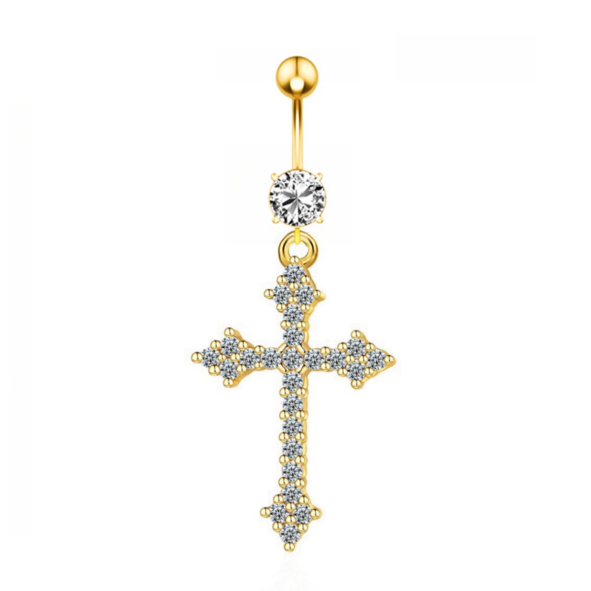 Cross Copper Inlaid Zircon Belly Button Ring - 4 Gold Tone 2024 Summer Collection - Image 4