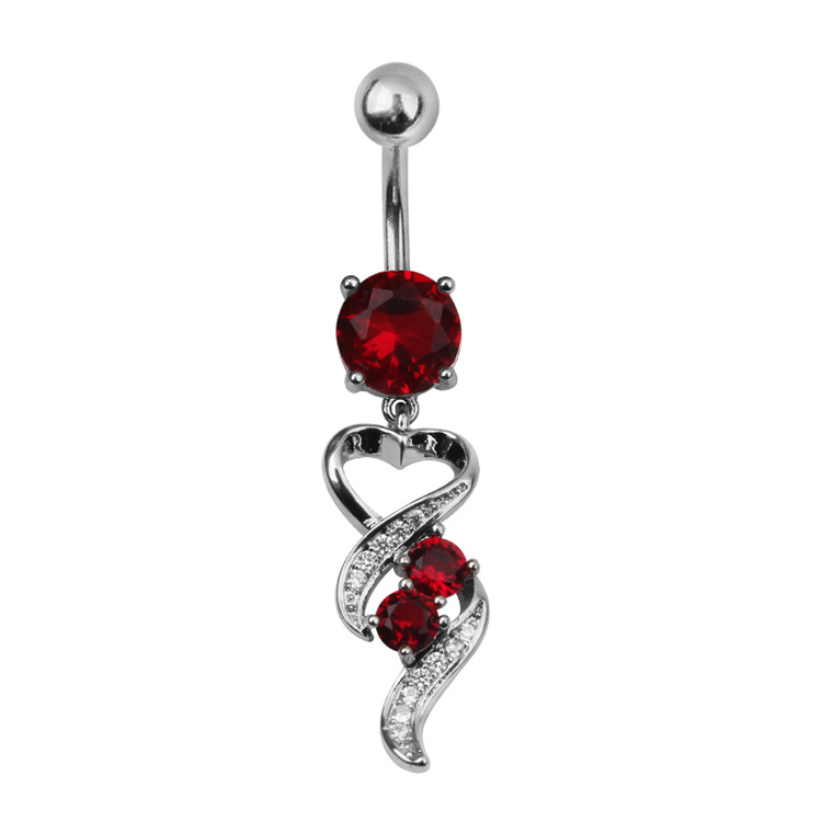 Stainless Steel Heart Flower Zircon Belly Button Navel Ring Dangle Piercing Jewelry - Image 4