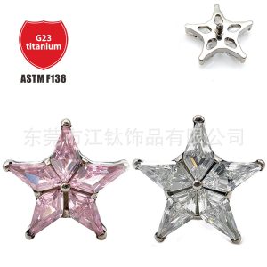 Titanium Five-Pointed Star Earring Stud Zircon Sea Star G23 ASTM F136 Cartilage Ear Piercing Jewelry Bone Nail