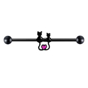 Couple Cat Industrial Barbell Earrings Double Ear Hole Stainless Steel Bridge Ear Studs Ear Bone Ring
