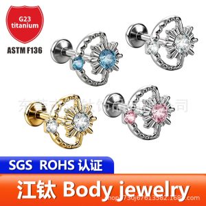 G23 Titanium Sun and Moon CZ Ear Studs - ASTM F136 Body Piercing Jewelry