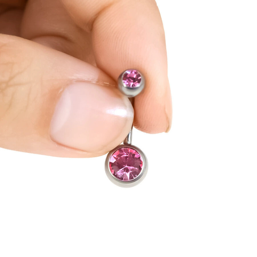 G23 Titanium Alloy Inner Thread Belly Button Ring Double Zircon Navel Piercing Jewelry Moon Shape - Image 4