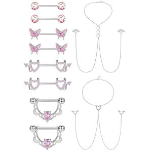 European American Style Nipple Ring - 316L Surgical Steel Body Piercing Jewelry with Butterfly Design, Zircon Nipple Jewelry, Available for Sale