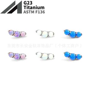 F136 Titanium Three Opal Candy Earrings, Nose Nails, Lip Nails, Cochlear Nails, Ear Bone Nails, G23 Titanium Alloy Piercing Jewelry