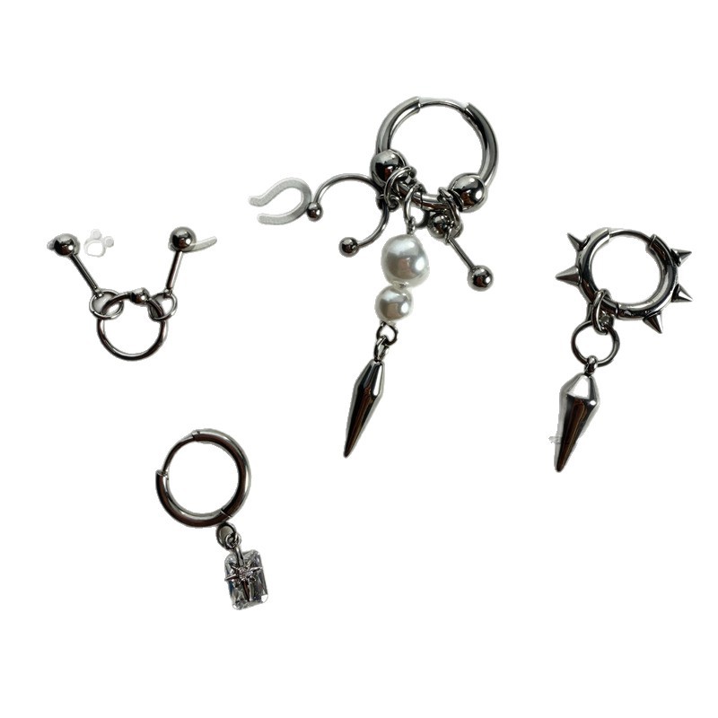 Titanium Steel Yabi Sweet-Cool Ear Studs, Dark Black Pearl Earrings for Earlobe, Cyberpunk Style - Image 5