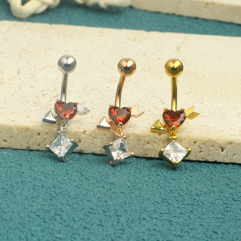 Rose Gold Heart Zircon Navel Ring Belly Button Piercing Jewelry Stainless Steel Dangle - Image 5