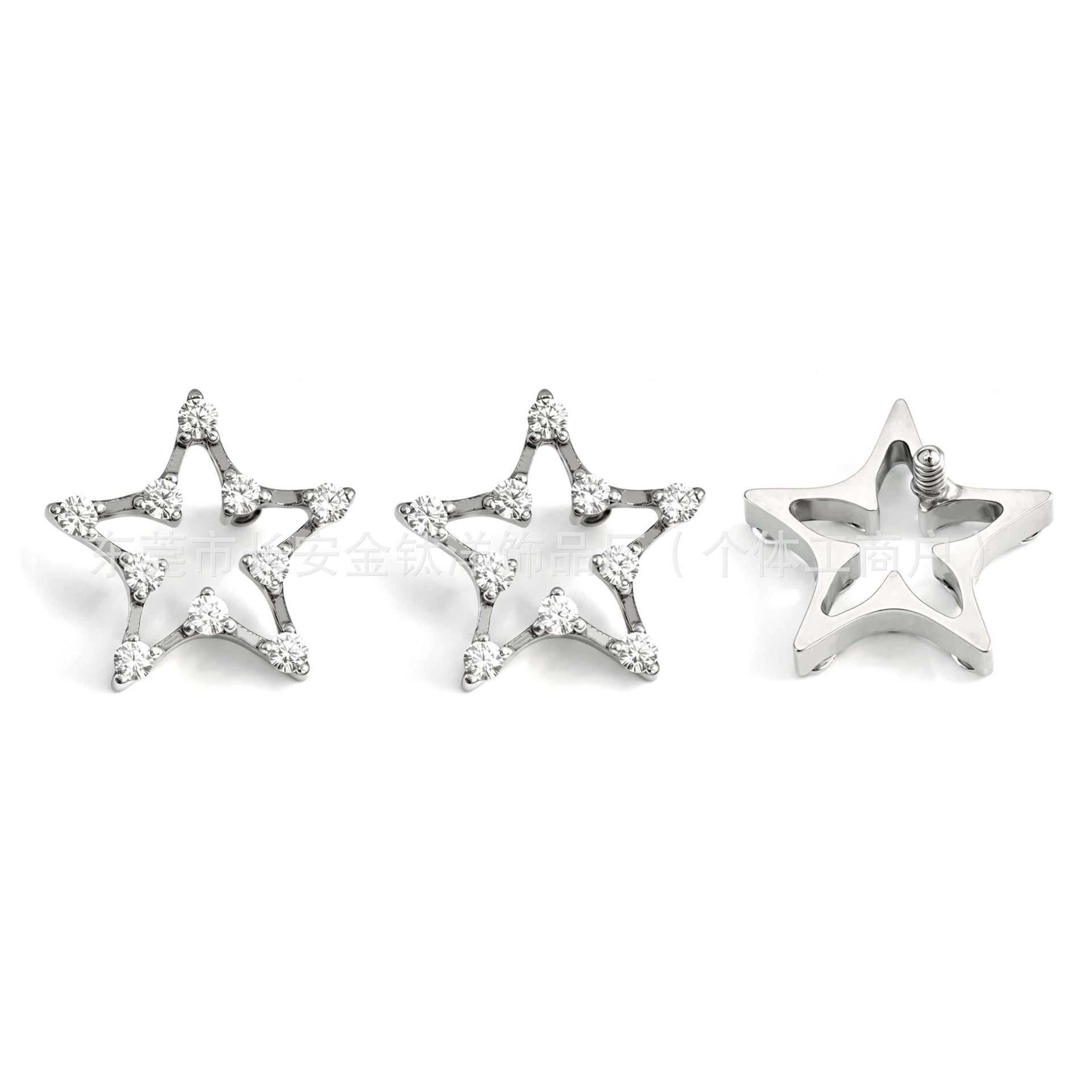 F136 Titanium Internal Thread Five-Pointed Star Zircon Earrings Lip Nails Ear Bone Nails G23 Titanium Alloy Body Piercing Jewelry - Image 3