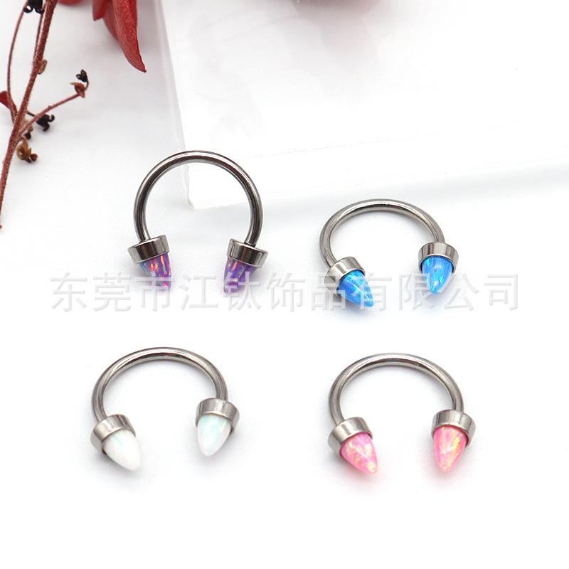 G23 Titanium Opal Nose Ring Sharp Cone Opal Nail Nose Stud - 16G 1.2mm x 12mm Bar Internal Thread Body Jewelry - Image 4