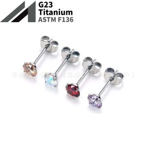F136 Titanium 5A Zircon Butterfly Buckle Fine Needle One-Piece Earplugs Ear Bone Nail G23 Titanium Alloy Piercing Jewelry Ear Studs