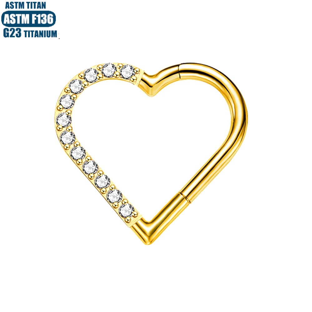 G23 Titanium Piercing Earrings Heart Shaped Zircon Hinge Nose Ring Seamless Open Ring Nasal Septum Piercing Jewelry Cartilage Ring - Image 3