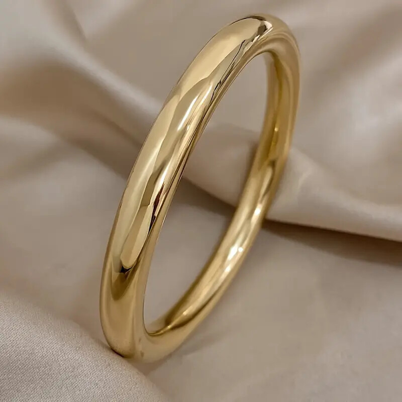 Minimalist Plain Ring Hollow Bracelet 316L Surgical Steel Gold PVD Coated Non-Fading Glossy Bangle Jewelry - Image 2