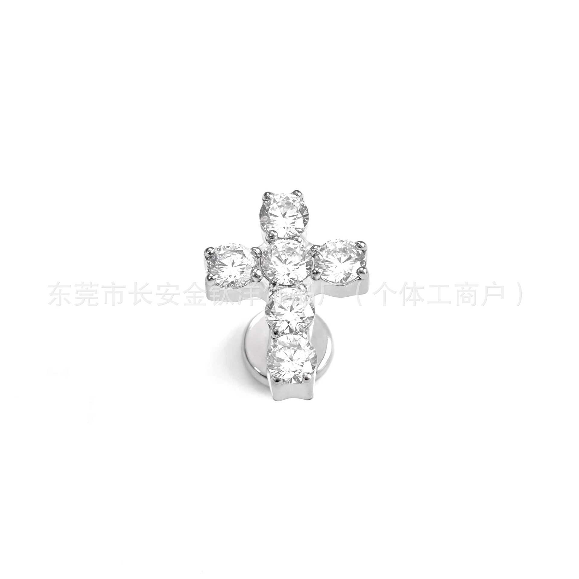 F136 Titanium Cross Inlaid 5A Zircon Ear Stud Ear Bone Nails Cochlear Nails Body Piercing Jewelry - Image 4