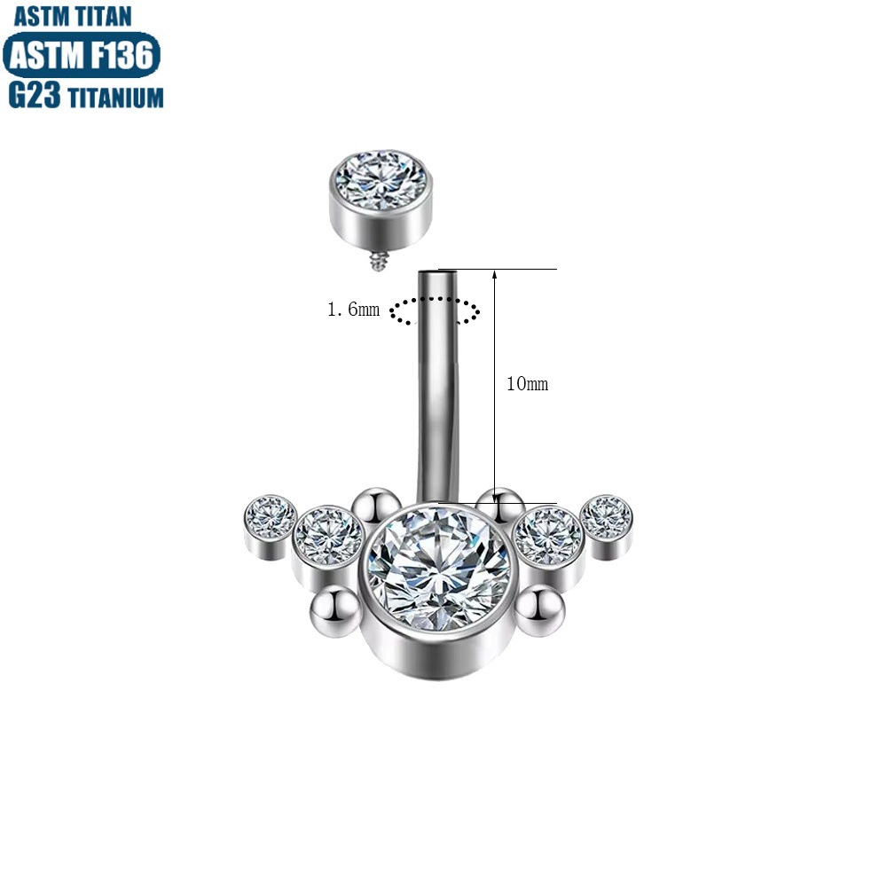 European American Hot Selling Zircon Navel Nail F136 Titanium Alloy Navel Ring Inner Screw Piercing Jewelry Navel Button - Image 2