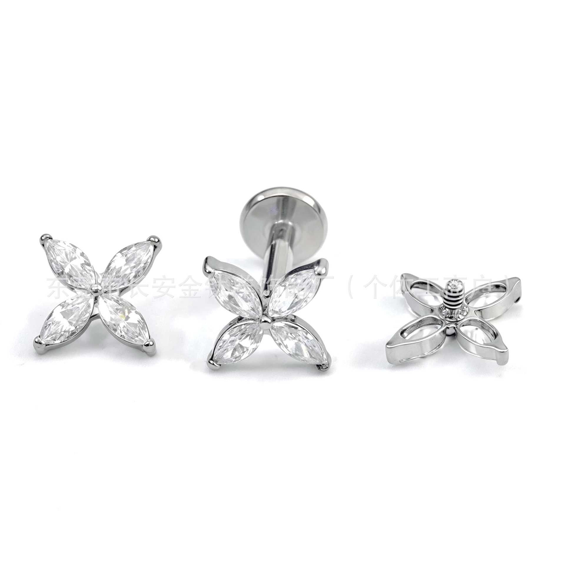 F136 Titanium Four-Leaf Flower Marquise Zircon Lip Nose Ear Piercing Jewelry G23 Titanium Alloy Body Jewelry - Image 4