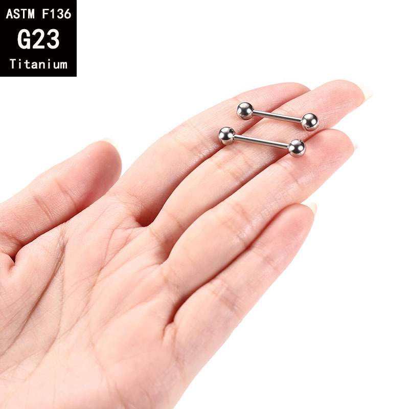 G23 Titanium Internally Threaded Tongue Barbell Double Round Ball Straight Bar Tongue Ring F136 Alloy Piercing Jewelry - Image 4