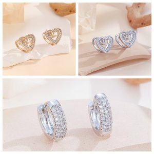 Hollow Heart CZ Stud Earrings for Women - Trendy Gold Plated Copper Ear Jewelry