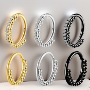 Titanium Hinge Nose Ring with Zircon Seamless Hoop - 1.2x12mm Implant Grade Titanium Alloy Piercing Jewelry for Men Women
