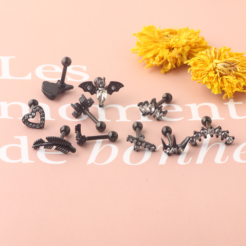 Simple Star Stainless Steel Piercing Earrings with Zircon Ear Nails - Rose Gold Moon Design - Image 5