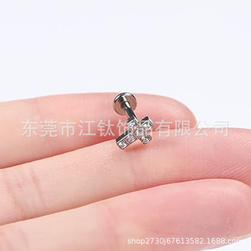 G23 ASTM F136 Titanium Cross Stud Earring with Zircon Inlay Cartilage Piercing Body Jewelry - Image 3