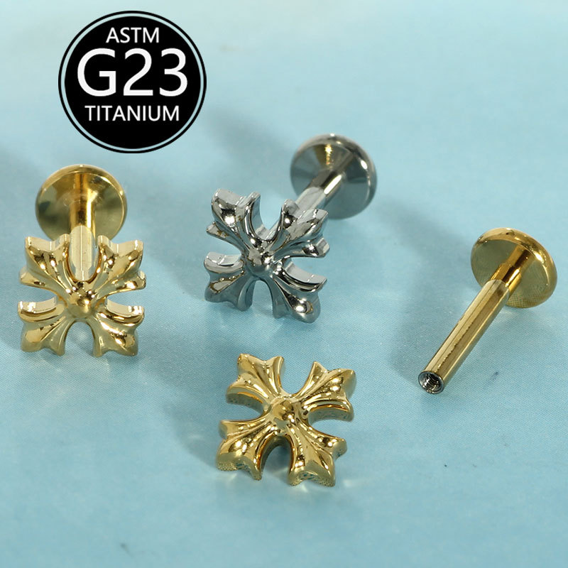 G23 Titanium Cross Lip Nail Internally Threaded Fashion Earring Lip Piercing Jewelry - Image 3