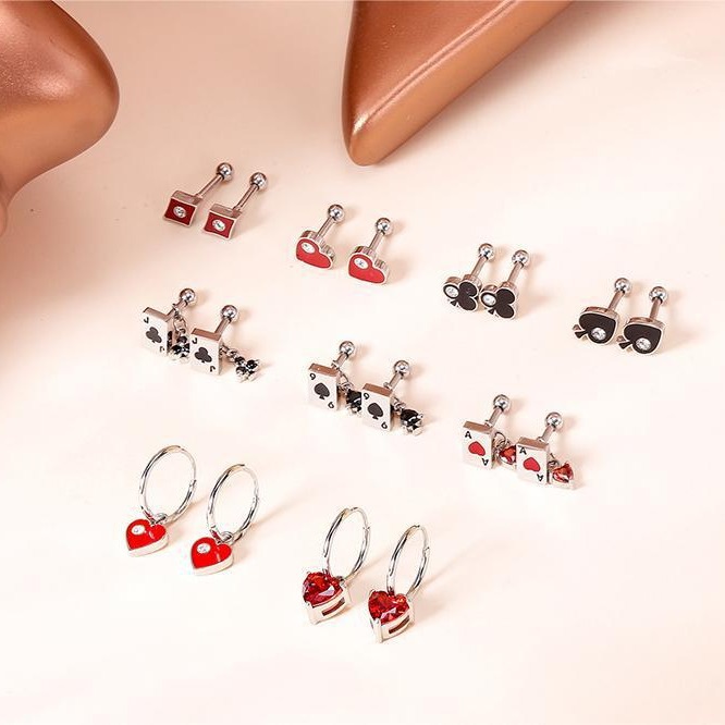 2023 Original New Stainless Steel Stud Earrings Poker Series Ear Bone Stud Titanium Steel Earrings Female Diamond Earrings Ear Buckle - Image 3